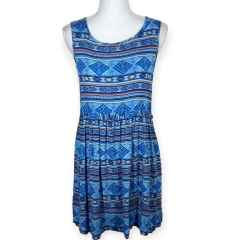 FOREVER 21 BLUE PRINTED DRESS SZ.M EUC.
